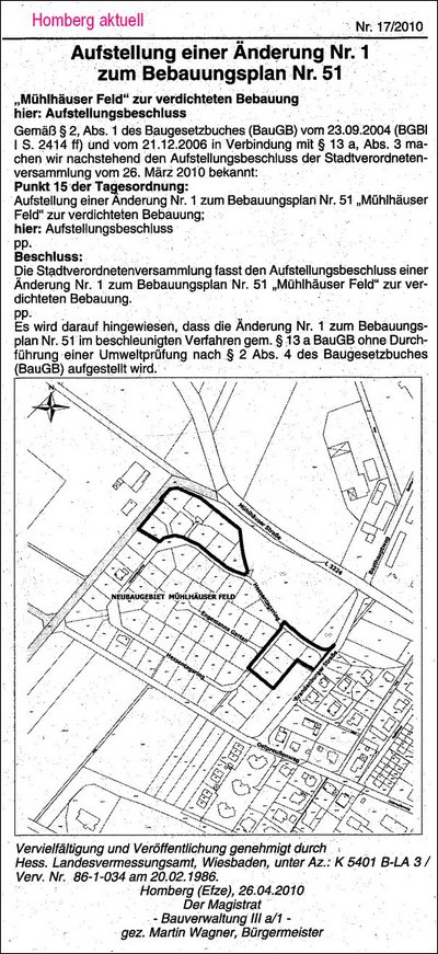 Aenderung BPlan Mühlhäuser Feld