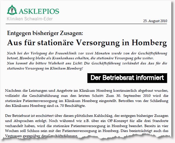 Asklepios schließt Homberger Krankenhaus