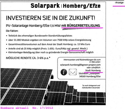 Solarpark Anzeige mt Bürgerbeteiligung