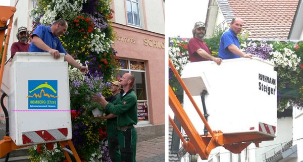 4 Mann und ein Hubwagen im Blumentoreinsatz