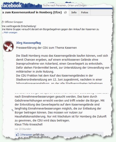CDU auf Facebook zu Kasernen
