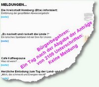 Homepage ohne Meldung über das Bürgerbegehren