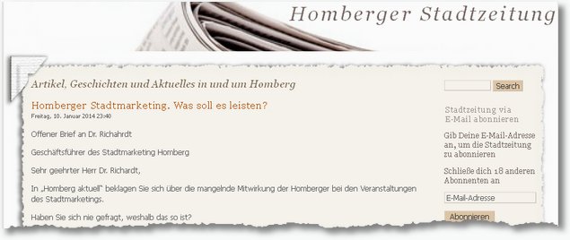 Homberger Stadtzeitung, ein weiterer Blog zu Homberg