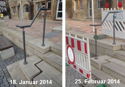 Treppenschaden am Markt, absperren statt reparieren