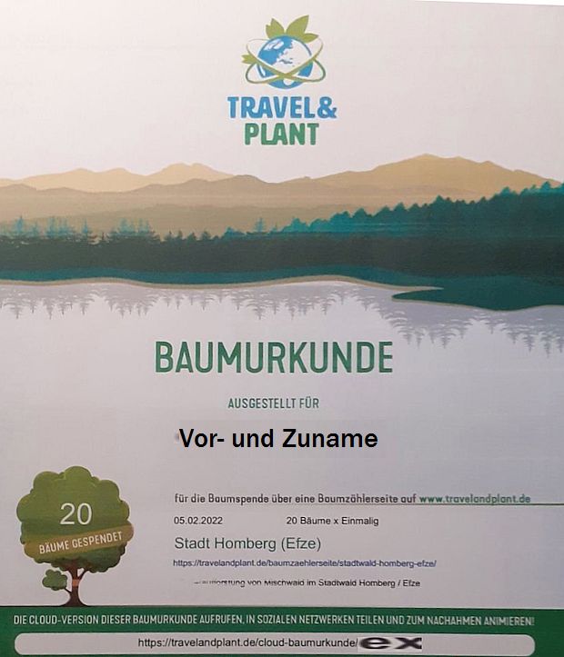 Baumurkunde von Travel & Plant